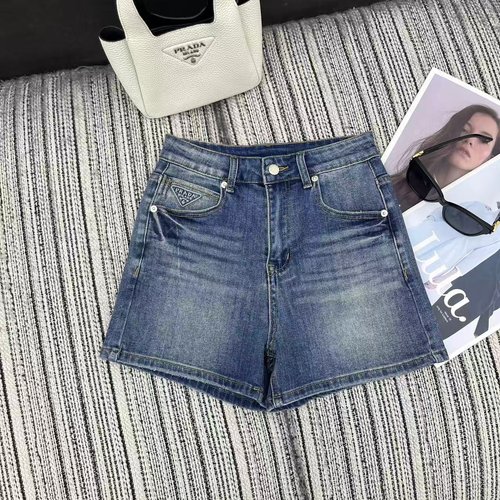 Prada New Casual Denim Shorts with Letter Triangle Logo Embossed in Solid Color