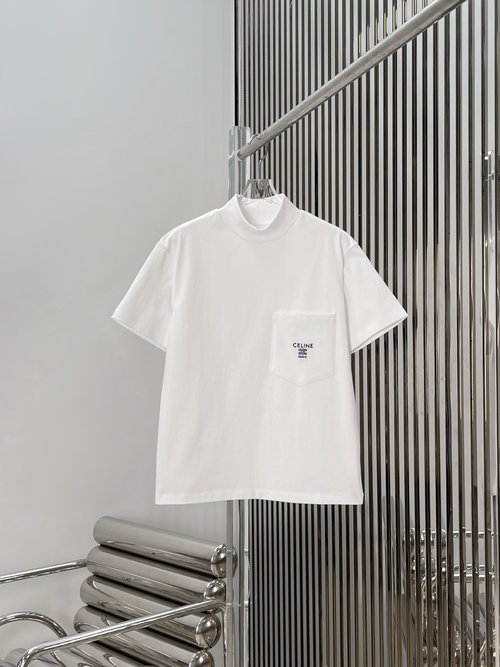 Celine Embroidered Pocket Short Sleeve T-Shirt