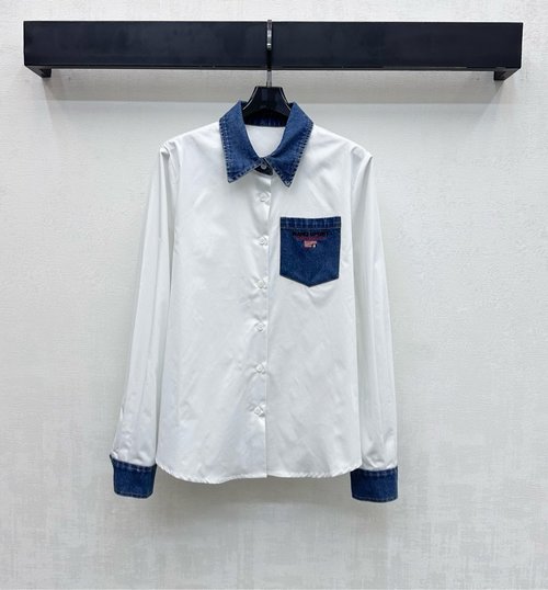 Alexander Wang Spliced Denim Collared Shirt with Letter Logo