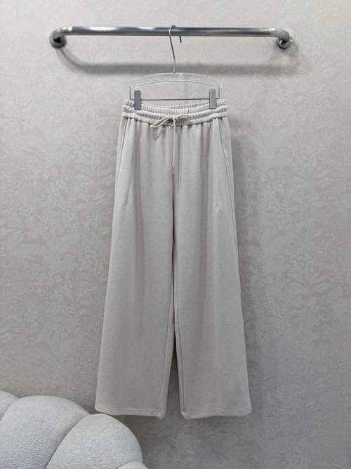 Celine Drawstring-Waist Wide-Leg Pants with Arc de Triomphe Embroidery