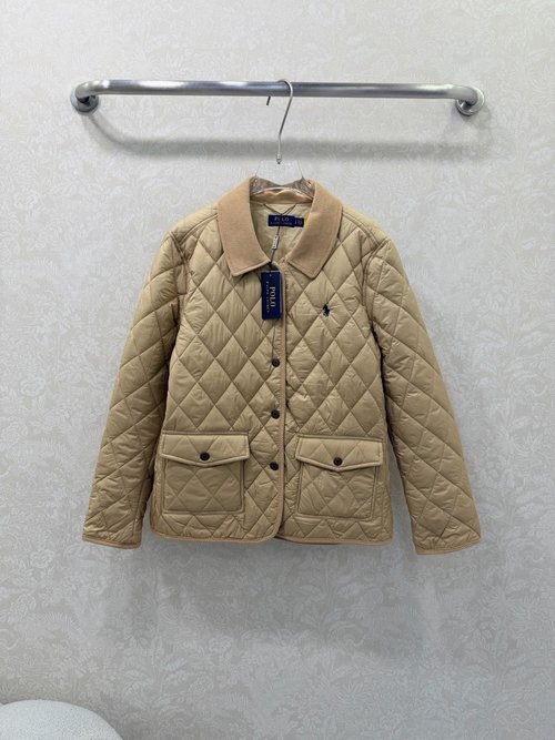 Polo Ralph Lauren Corduroy Collar Quilted Cotton Jacket with Horse Embroidery, Classic Style