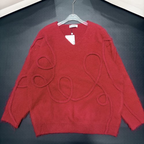 Loewe Packaged Wool Wheat Ribbon V-Neck Long Sleeve Top