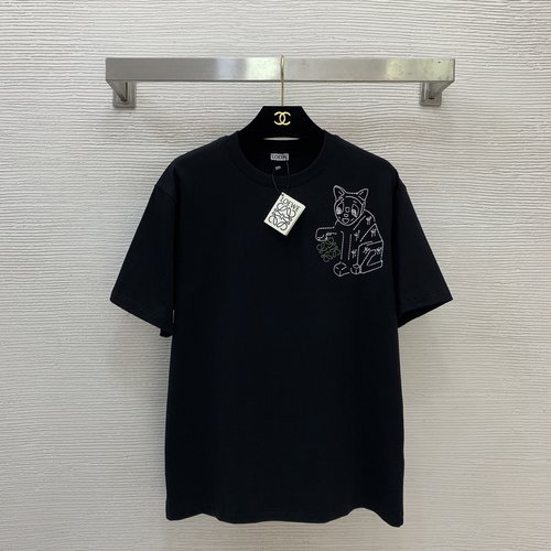 Louis Vuitton High-End Customized Round-Neck Short-Sleeve T-Shirt with Cat Logo