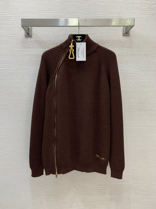 Schiaparelli Loose Knit Sweater with Golden Logo and Side Zipper