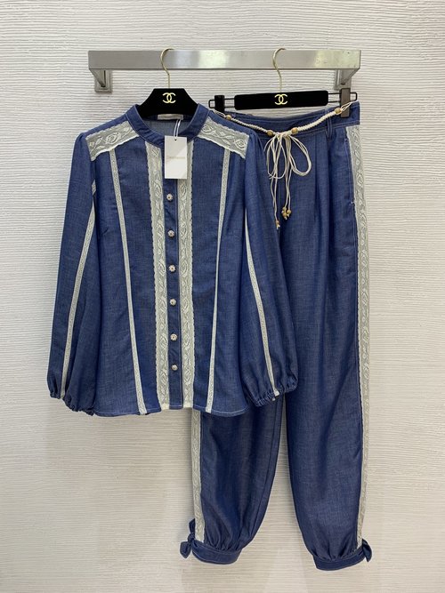Zimmermann Fashionable Casual Denim Suit with Lace Trim