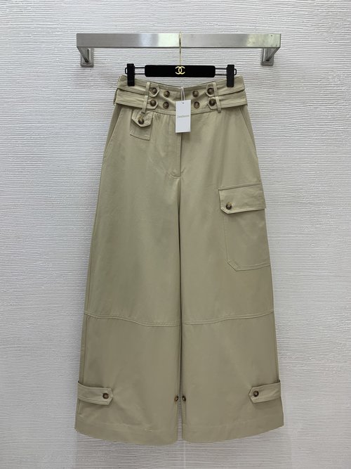Zimmermann Customized Utility-Style Wide-Leg Pants in Khaki