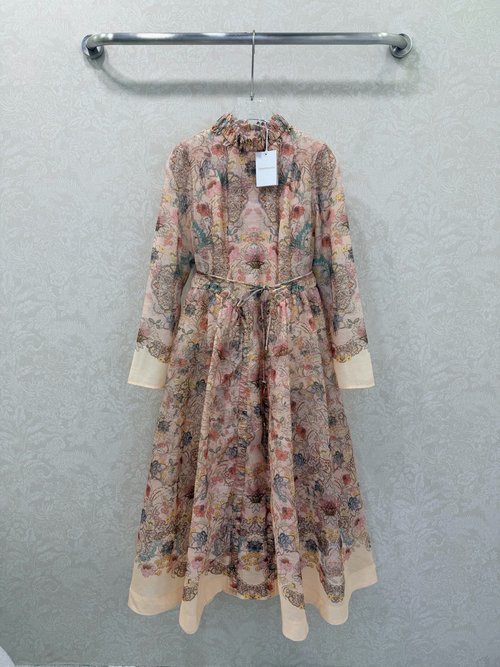 Zimmermann Retro Floral Print Collared Ruffled Waist Dress