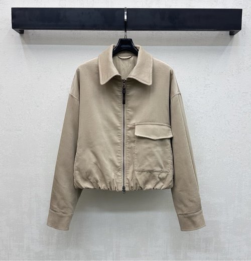 Brunello Cucinelli Refined Zippered Collared Jacket with Beaded Logo Embellishment