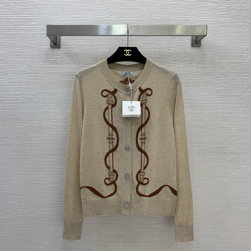 Hermes Geometric Jacquard Silk-Wool Blend Open-Front Cardigan