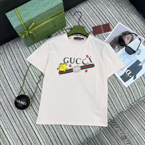 Gucci Cute Print Retro Logo Round Neck Short Sleeve T-Shirt