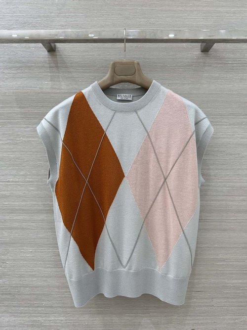 Brunello Cucinelli Jacquard Top: Copper Chain and Contrast Color Delight