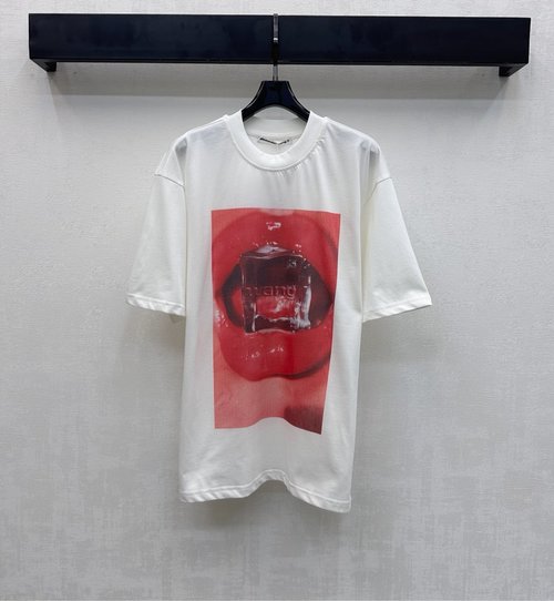 Alexander Wang Round Neck Print Logo T-shirt with Sign Pocket, Casual Style