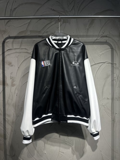 Balenciaga Black and White Color-Blocked Leather Jacket, Football Series