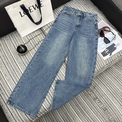 Loewe Embroidery Logo Pocket Denim Straight - Leg Pants