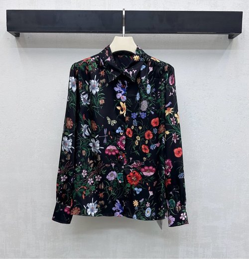 Gucci Classic Silk Button-Down Shirt with Floral Insect Design