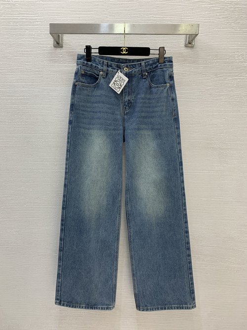 Loewe Washed Denim Wide-Leg Jeans with Letter Logo
