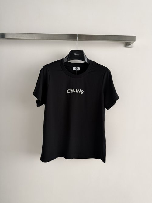 Celine Logo Cotton Short Sleeve T-Shirt, Comfort Versatility