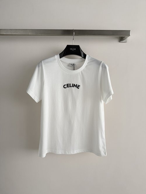 Celine Logo Cotton Short Sleeve T-Shirt, Comfort Versatility