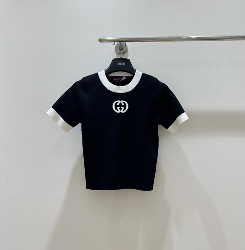 Gucci Gucci Short Sleeve with Double G Jacquard and Black - White Edge