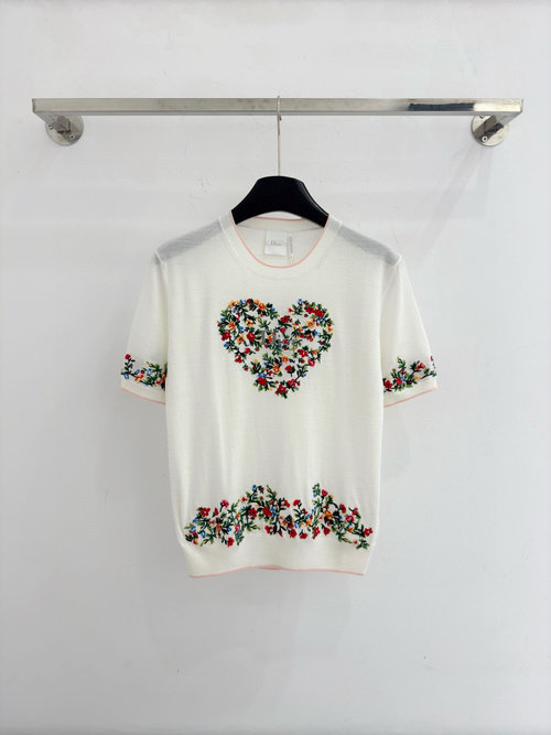 Dior Lightweight Merino Wool Knit Top with Embroidered Floral