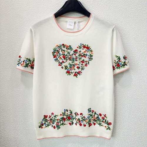 Dior Early Spring Heavy-Embroidered Round-Neck Knitted Sweater