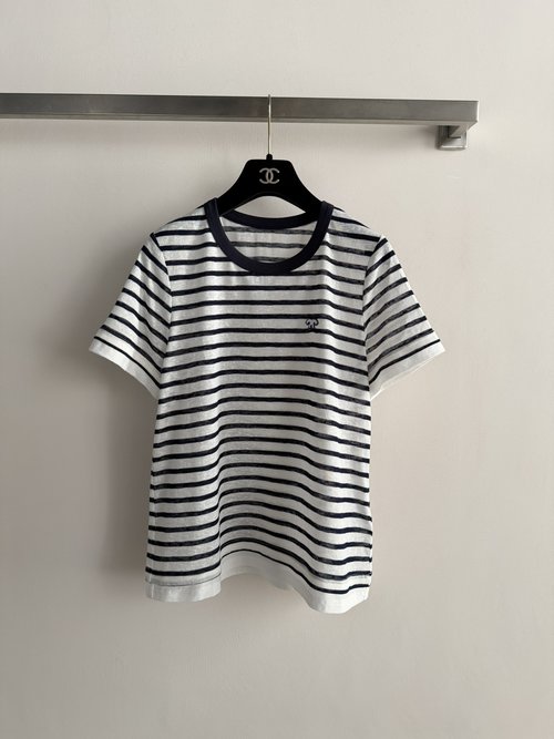 Loro Piana Classic Blue and White Striped Round Neck T-Shirt