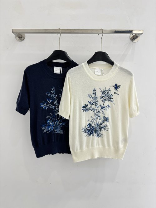 Dior Floral Embroidery Elegant Knit Sweater