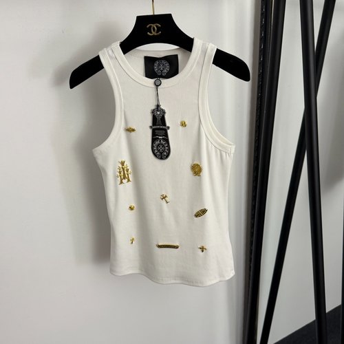 Chrome Hearts Cross Metal Logo Decorated Pit Striped Cotton Vest