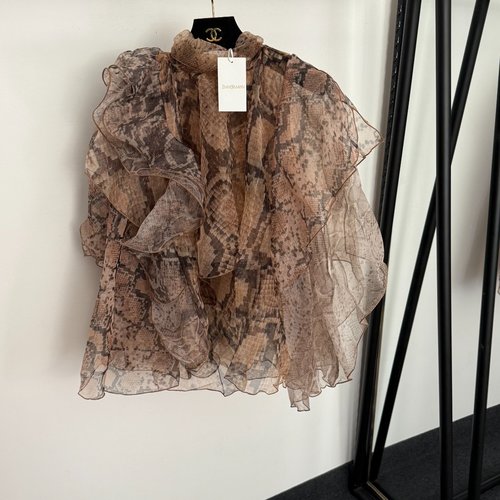 Zimmermann Snake Print Ruffled Blouse in Brown