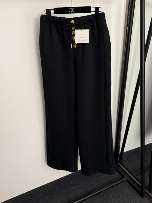 Schiaparelli Decorated Elastic Waist Casual Pants in Black and Brown