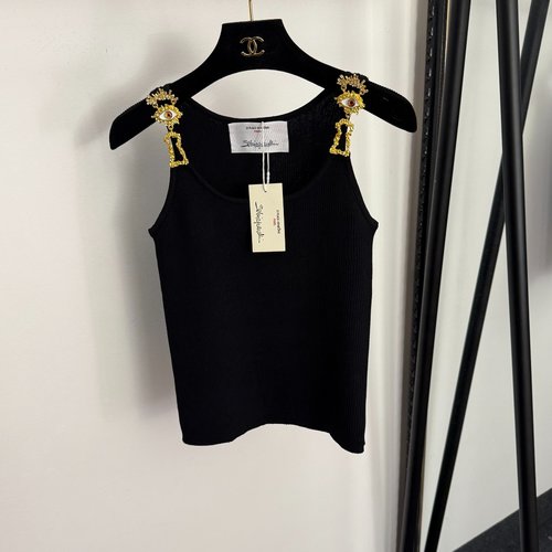 Schiaparelli Knit Vest with Demon Eye Metal Keyhole Shoulder Buckle in Three Colors