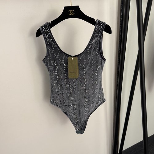 Gucci GG Rhinestone Velvet One-piece Bodysuit in Multiple Colors