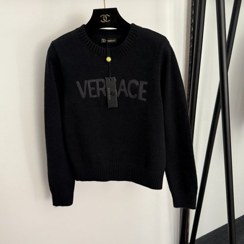 Versace Logo Embroidery Letter Long-Sleeve Knit Pullover in Multiple Colors