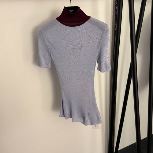 Self-Portrai Color-Blocked High-Neck Knit Base Layer in Blue and Brown