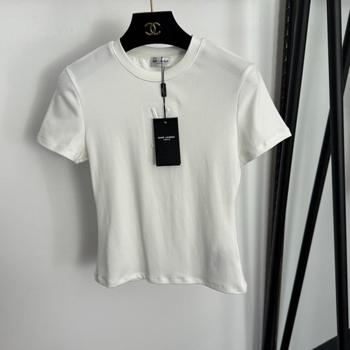 Yves Saint Laurent White/Black Short-Sleeved T-shirt with 3D Logo Relief Letters