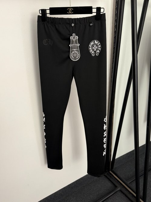 Chrome Hearts Elastic Waist High-Stretch Skinny Black Leggings with Sanskrit Cross
