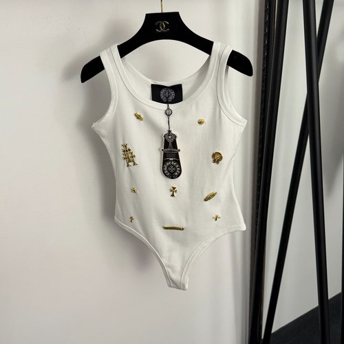 Chrome Hearts Metal Cross Decorated Sleeveless Bodysuit Top