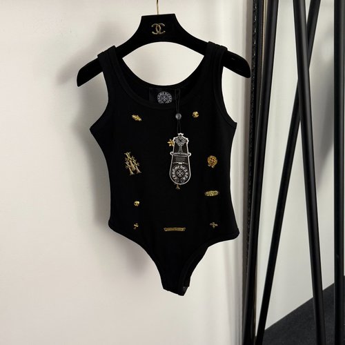 Chrome Hearts Metal Cross Decorated Sleeveless Bodysuit Top