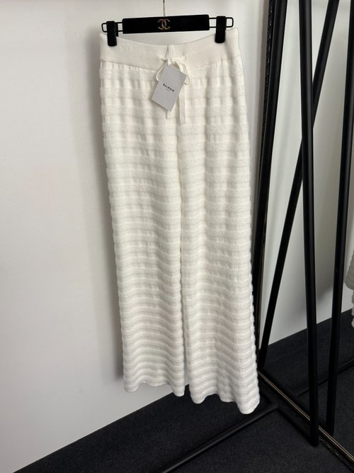 Balmain Furry Striped High-Waisted Knitted Trousers in Multiple Colors