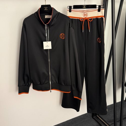 Hermes New Set of H-embroidered Zip-up Jacket and Trousers in Three Colors