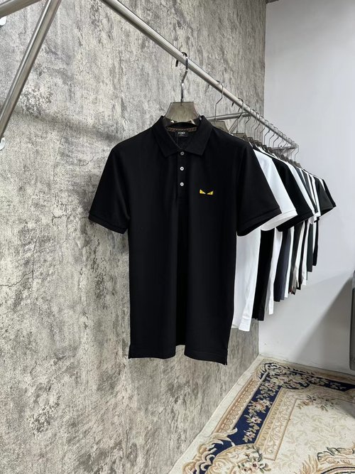 Fendi Sophisticated Silk-like Pique Polo Shirt with Top-tier Logo Personalization