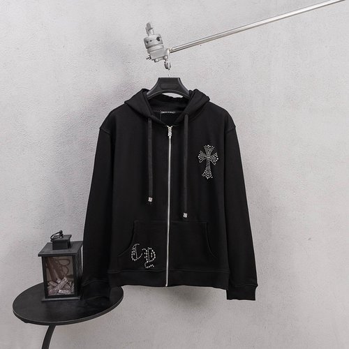 Chrome Hearts Cotton Fleece Zip Hoodie with Custom Details