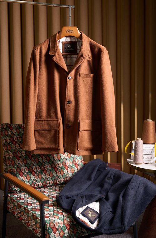 Loro Piana Cashmere-blend Suit Jacket with Lambskin Details