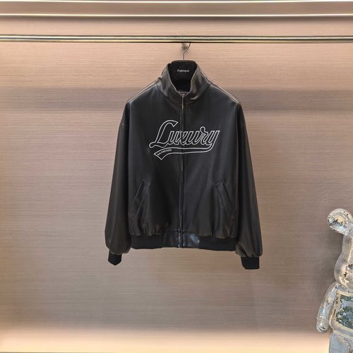 Balenciaga Luxury Embroidered Leather Flight Jacket with Unique Design