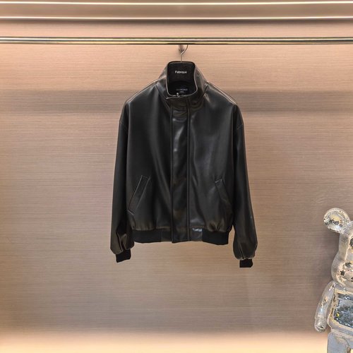 Balenciaga Letter Embroidery Collar Flight Leather Jacket