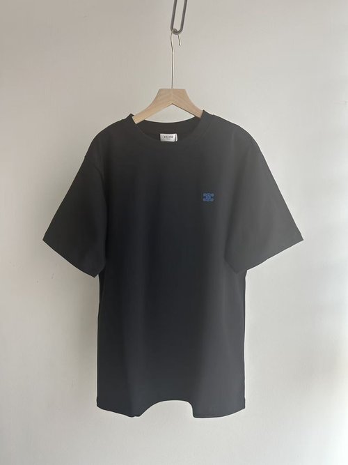 Celine Embroidered Round Neck T-Shirt in Black and White