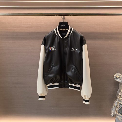 Balenciaga Black and White Color-Blocked Leather Jacket (No Chinese detected, title optimized for clarity)