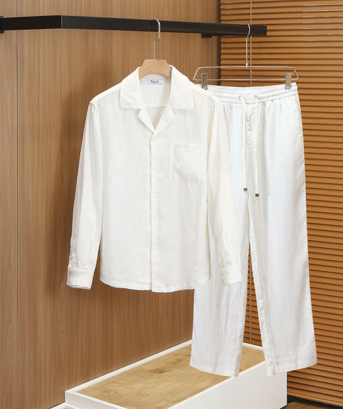 Loro Piana Breathable Linen Shirt Suit with Pocket Design