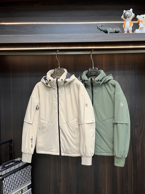 Moncler 90% White Goose Down Filled Green & Khaki Coat