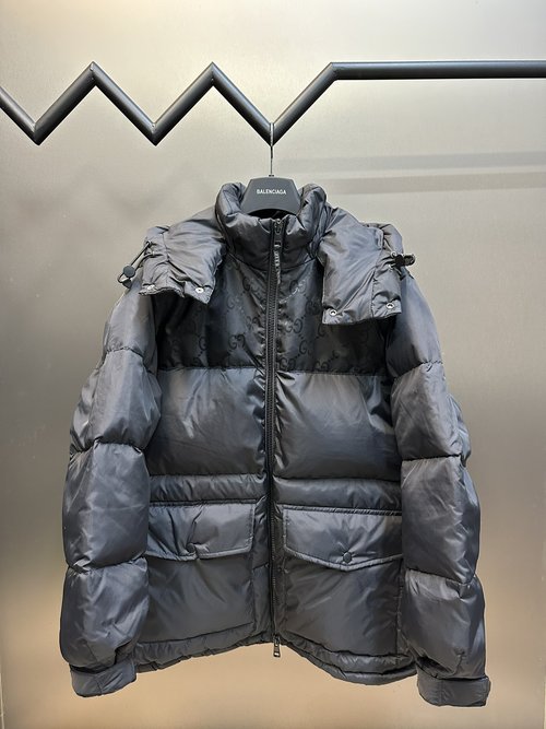 Gucci Classic GG Pattern Water-Resistant Down Coat with Hood